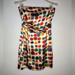 Theory NAMENATHA LEE PAINTBALL Polka Dot Ivory 95% Silk Strapless Dress Size 0